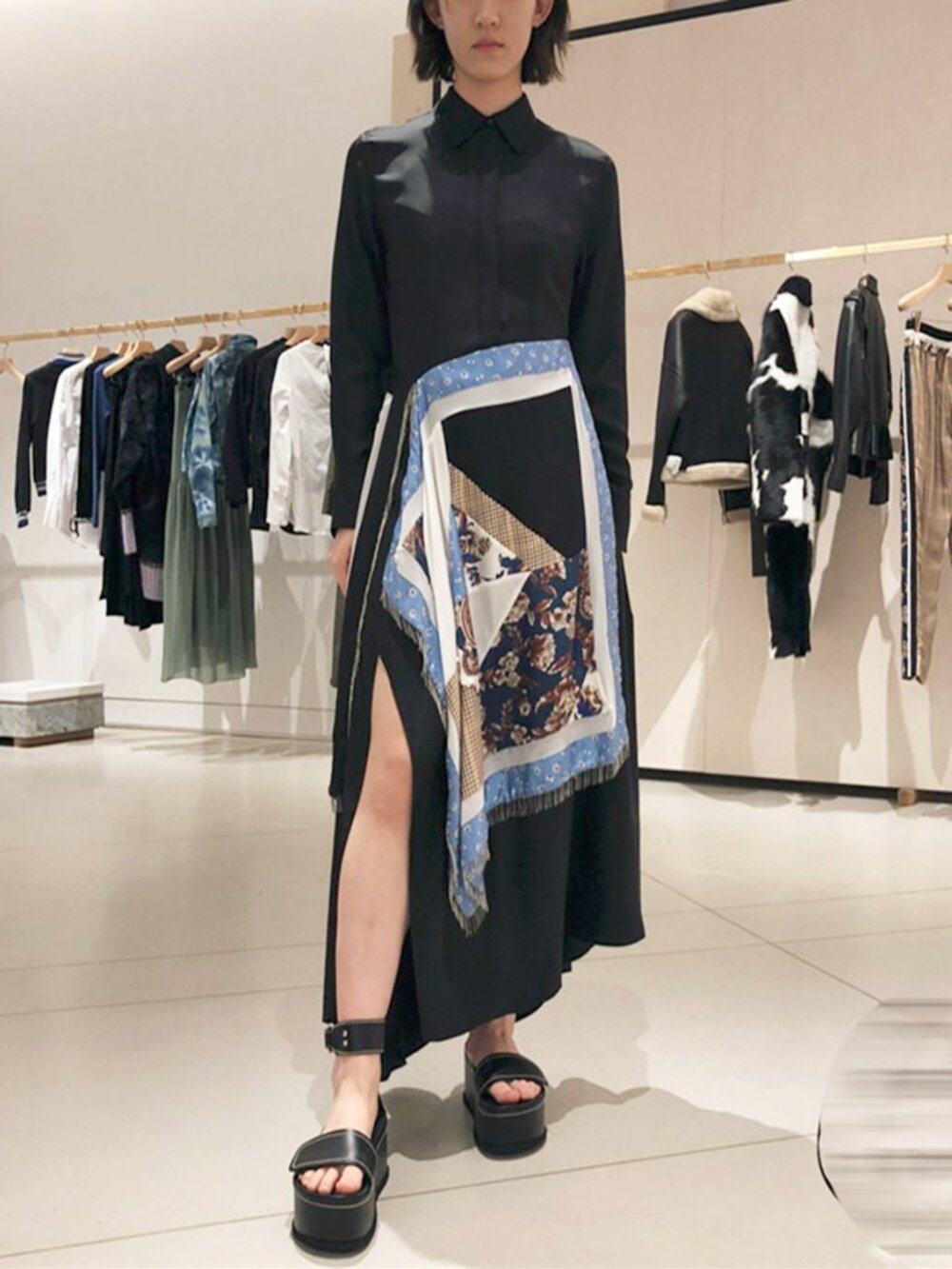 3.1 Phillip Lim Black Silk-Satin Patchwork Shirt Dress